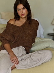 Daily by Desmond & Dempsey Caramel Brown Boucle Knit V-Neck Jumper - Image 2 of 6
