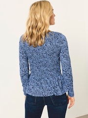 Blue Two Tone Floral - FatFace Shirred Peplum Top - Obraz 2 z 7