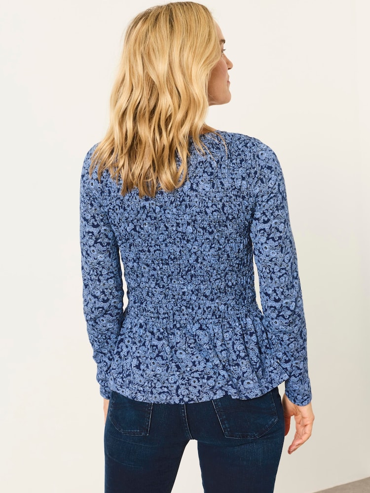 Blue Two Tone Floral - FatFace Shirred Peplum Top - Obraz 2 z 7