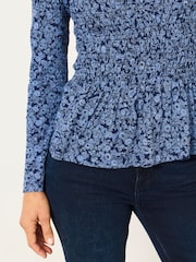 Blue Two Tone Floral - FatFace Shirred Peplum Top - Obraz 3 z 7