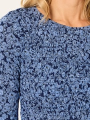Blue Two Tone Floral - FatFace Shirred Peplum Top - Obraz 5 z 7