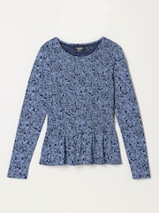 Blue Two Tone Floral - FatFace Shirred Peplum Top - Obraz 7 z 7
