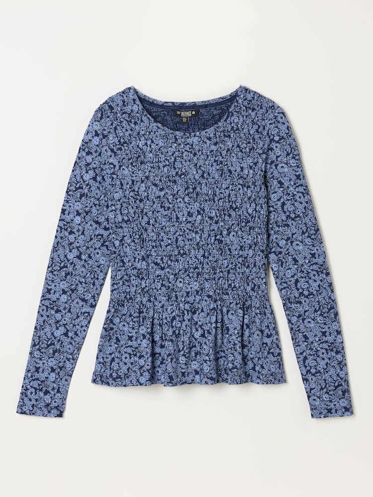 Blue Two Tone Floral - FatFace Shirred Peplum Top - Obraz 7 z 7