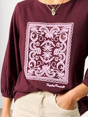 FatFace Penny Plum Purple Lace Graphic T-Shirt - Image 4 of 5