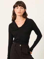 FatFace Tallulah Black Twist Front Long Sleeve Top - Image 1 of 6