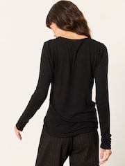 FatFace Tallulah Black Twist Front Long Sleeve Top - Image 2 of 6