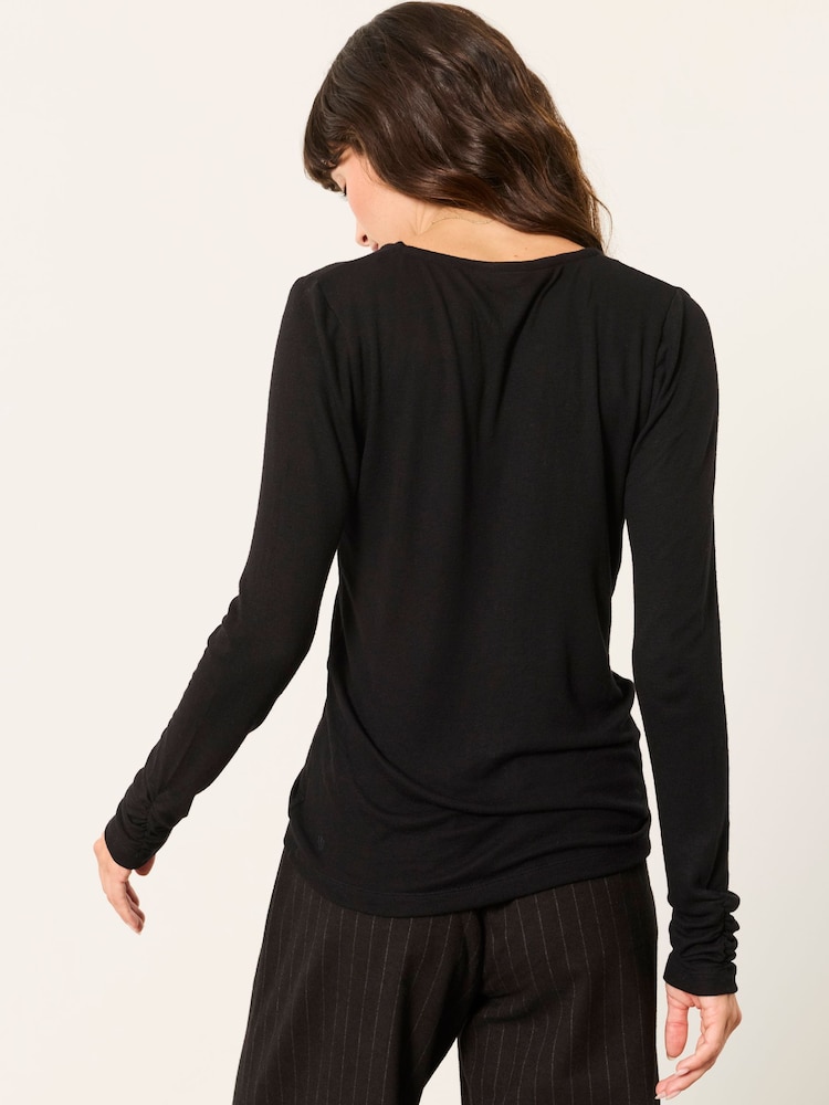 FatFace Tallulah Black Twist Front Long Sleeve Top - Image 2 of 6 FatFace Tallulah Black Twist Front Long Sleeve Top - Image 2 of 6
