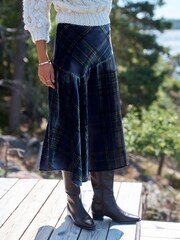 সবুজ/নৌবাহিনী - N.Premium Velvet Check Midi Skirt - 8এর মধ্যে 3 ছবি