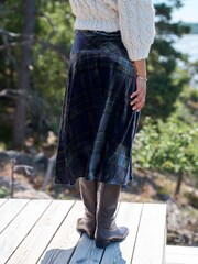 সবুজ/নৌবাহিনী - N.Premium Velvet Check Midi Skirt - 8এর মধ্যে 4 ছবি