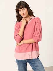 FatFace Polly Pink Stripe Double Layer Jersey Shirt - Image 1 of 6