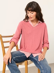 FatFace Polly Pink Stripe Double Layer Jersey Shirt - Image 5 of 6