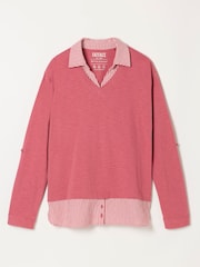 FatFace Polly Pink Stripe Double Layer Jersey Shirt - Image 6 of 6