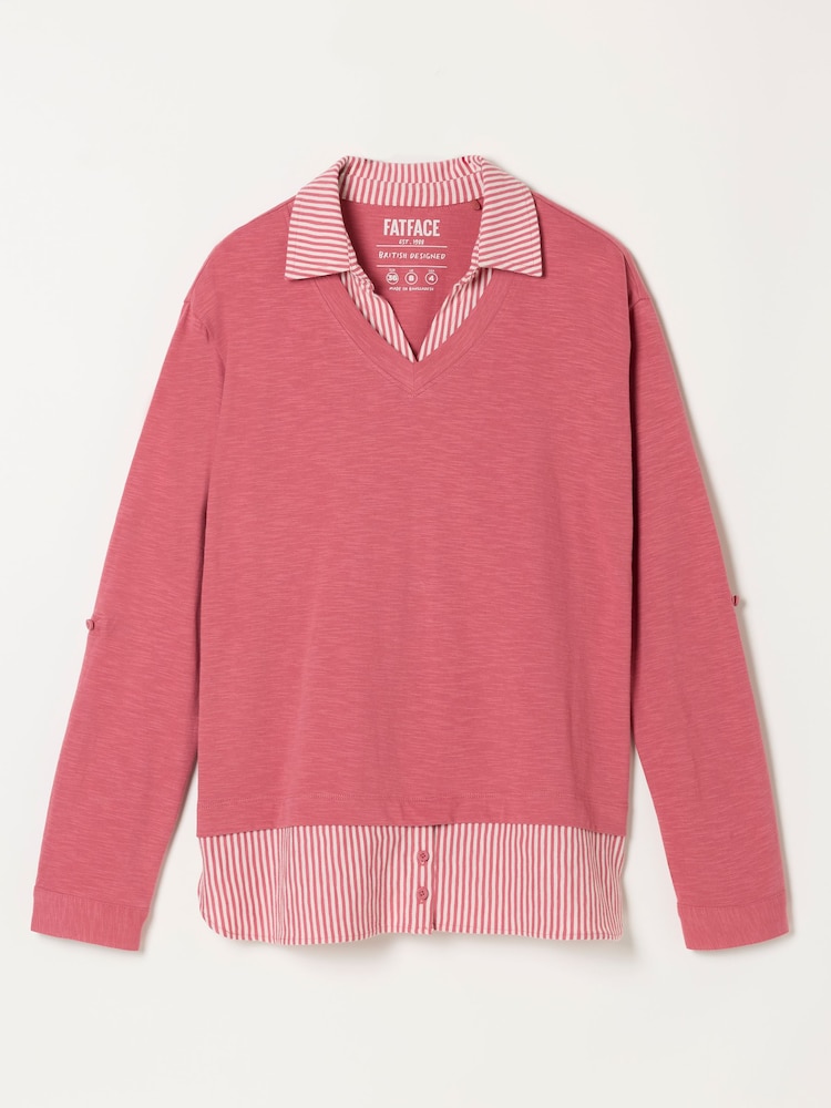 FatFace Polly Pink Stripe Double Layer Jersey Shirt - Image 6 of 6 FatFace Polly Pink Stripe Double Layer Jersey Shirt - Image 6 of 6