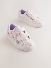 Multi Pastel Glitter Standard Fit (F) Butterfly Touch Fasten Strap Trainers - Image 1 of 5