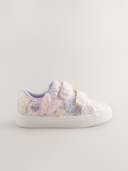 Multi Pastel Glitter Standard Fit (F) Butterfly Touch Fasten Strap Trainers - Image 2 of 5