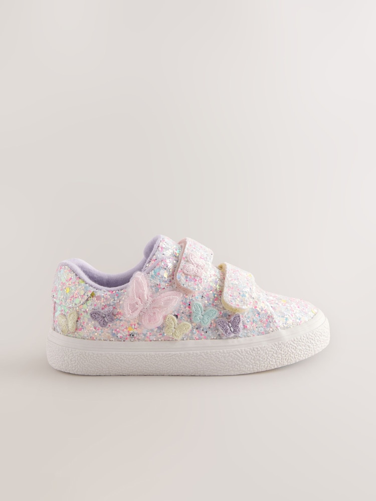 Multi Pastel Glitter Standard Fit (F) Butterfly Touch Fasten Strap Trainers - Image 2 of 5
