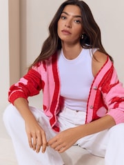 Lipsy Pink Red Bow and Heart Detail Cardigan - Image 3 of 5