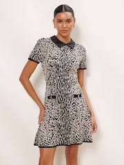 Lipsy Animal Contrast Collar Knitted Mini Dress - Image 1 of 5