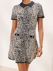 Lipsy Animal Contrast Collar Knitted Mini Dress - Image 3 of 5