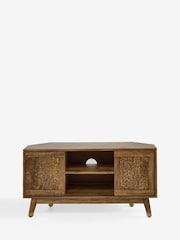 Rockett St George Mango Wood Up To 50 Inch Leopard Print Corner TV Unit - Image 11 of 13
