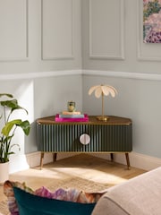 Clarke & Clarke Ribbed Green Mango Wood Calisto Corner Up to 50 Inch TV Unit - Image 3 of 9