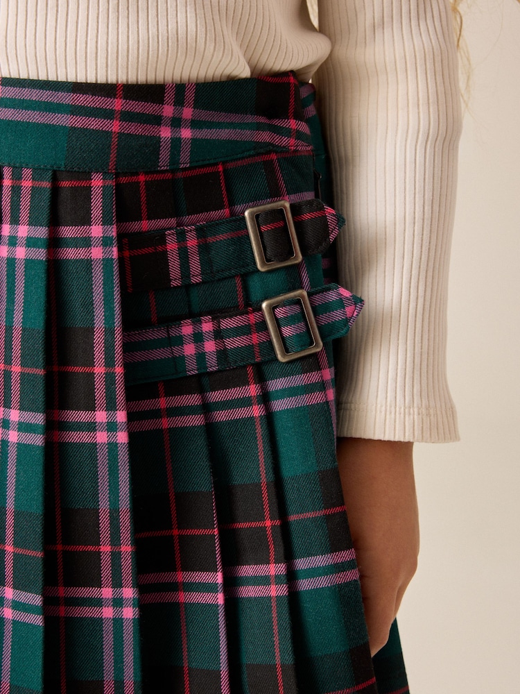 Green/ Pink Check Pleated Kilt Skirt (3-16yrs) - Image 4 of 4