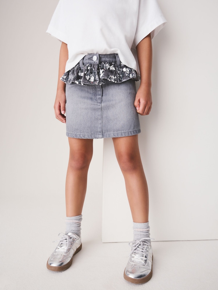 Grey/ Silver Sequin Peplum - Джинсова спідниця (3-16років) - Image 1 of 4