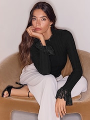 Lipsy Lace Cuff Detail Knitted Jumper - Obraz 2 z 5