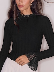 Lipsy Lace Cuff Detail Knitted Jumper - Obraz 3 z 5