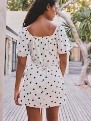 Black/White Polka Dot Flutter Sleeve Mini Dress - Image 3 of 4