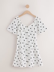 White/Black Polka Dot Flutter Sleeve Mini Dress - Image 5 of 7