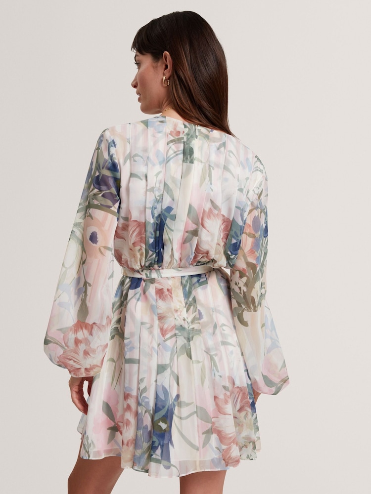 Ted Baker Pink Pleated Mini Printed Dress - Image 2 of 6