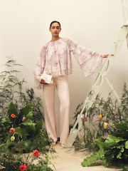 Ted Baker Pink Gathered Neck Floral Print Long Sleeve Top - Image 1 of 7