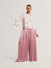 Ted Baker Pink Gathered Neck Floral Print Long Sleeve Top - Image 4 of 7