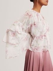 Ted Baker Pink Gathered Neck Floral Print Long Sleeve Top - Image 5 of 7