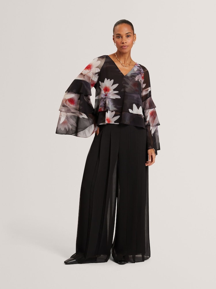 Ted Baker Black V-Neck Long Sleeve Ruffled Top - Image 2 of 7