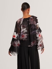 Ted Baker Black V-Neck Long Sleeve Ruffled Top - Image 5 of 7