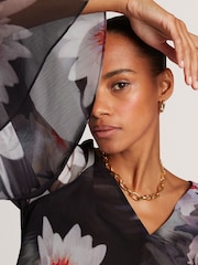 Ted Baker Black V-Neck Long Sleeve Ruffled Top - Image 6 of 7