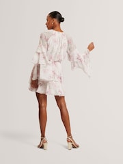 Ted Baker Pink Floral Print Tiered Mini Dress - Image 2 of 5