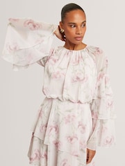 Ted Baker Pink Floral Print Tiered Mini Dress - Image 3 of 5