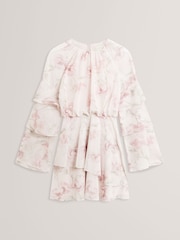 Ted Baker Pink Floral Print Tiered Mini Dress - Image 4 of 5