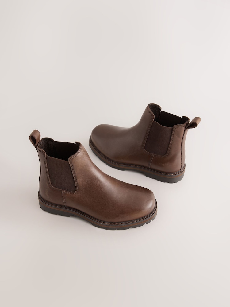 Qəhvəyi - Dəri Kvadrat Barmaqlı Chelsea Çəkmələri - 5şəkildən 1 şəkil