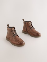 Tan Brown Leather Lace Up Brogue Boots - Image 1 of 4