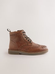 Tan Brown Leather Lace Up Brogue Boots - Image 2 of 4