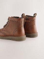 Tan Brown Leather Lace Up Brogue Boots - Image 3 of 4