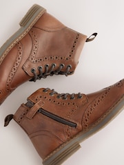 Tan Brown Leather Lace Up Brogue Boots - Image 4 of 4