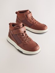 Tan Brown High Top Touch Fastening and Elastic Lace Trainers - Image 1 of 5