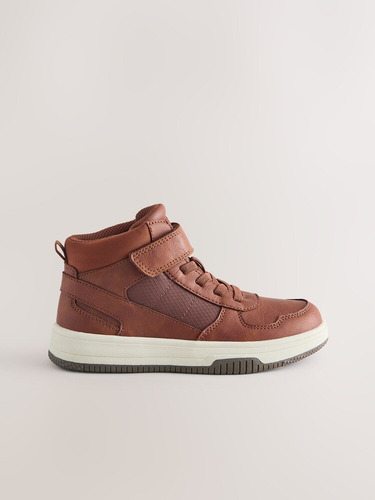 Tan Brown High Top Touch Fastening and Elastic Lace Trainers - Image 2 of 5 Tan Brown High Top Touch Fastening and Elastic Lace Trainers - Image 2 of 5
