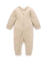 Natural - Purebaby Ribbed Zip Sleepsuit - Imaginea 1 din 4