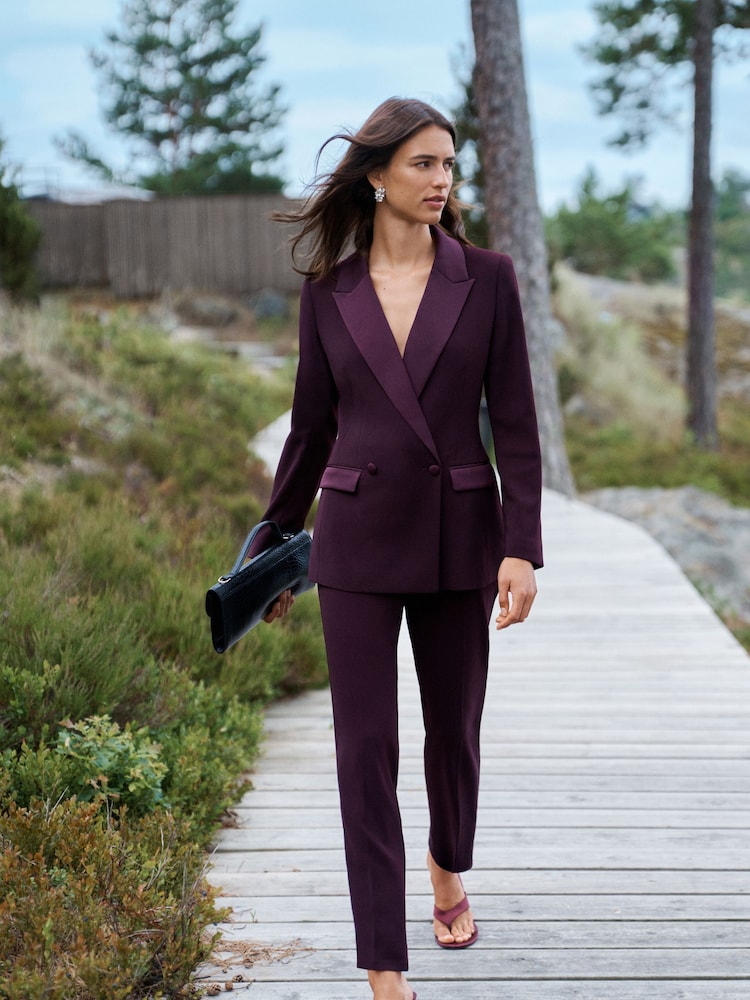 Burgundy Tuxedo Suit Double Breasted Jacket - Image 1 of 6